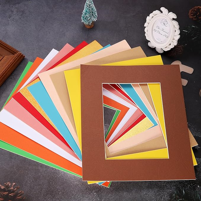 uxcell Picture Mats, 8 x 10 Mat Board Center for 5 x 7 Pictures Acid Free White Core Bevel Cut Frame Mattes with Backing for Display Art Measuring, Orange
