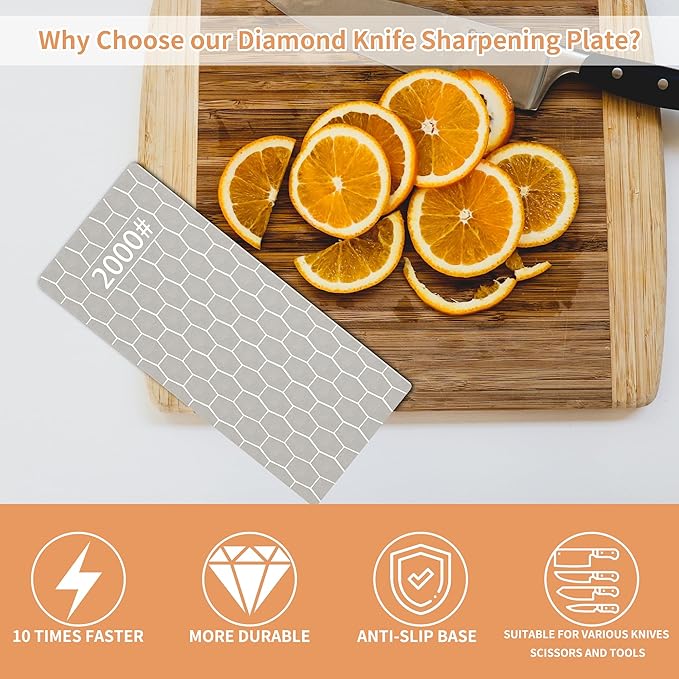 CWOVRS Diamond Sharpening Stone, 5 PCS Diamond Sharpening Plate with Honeycomb Surface Plate for Scissors Knives Outdoor Tools From Coarse to Extra Fine 200/400/600/1000/2000 Grit