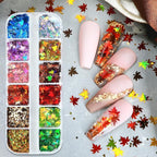 Thanksgiving Glitters Nails Sequins Fall Nail Glitter Sequins Autumn Maple Leaf Flakes Design Nails Charms Holographic Mixed Color 3D Confetti Maple Leaves Nails Glitter for Women