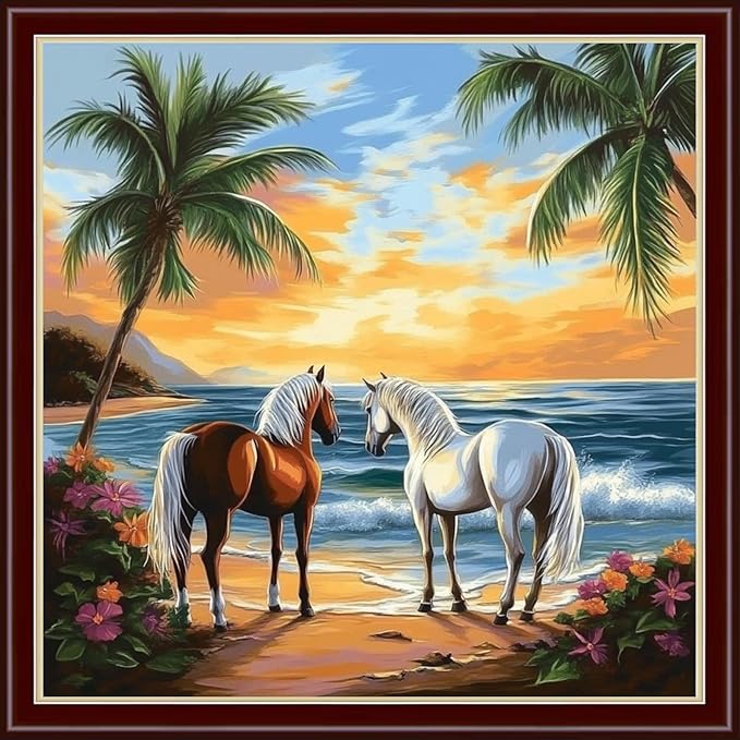 Dimensean Stamped Cross Stitch Kits Full Range of Embroidery Patterns Starter Kits for Beginners Adult or Kids DIY Cross Stitches Needlepoint Kits 11CT- Seaside Steed 18x18 inch