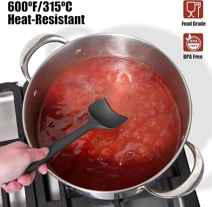 Heat Resistant Silicone Spoon Spatula, Doosu 600°F High Temp Flexible Cooking Spoons Kitchen Rubber Spoonula Scratch-Proof for Mixing Stirring Scraping Serving Non-Stick Cookware (11.4in, Black)