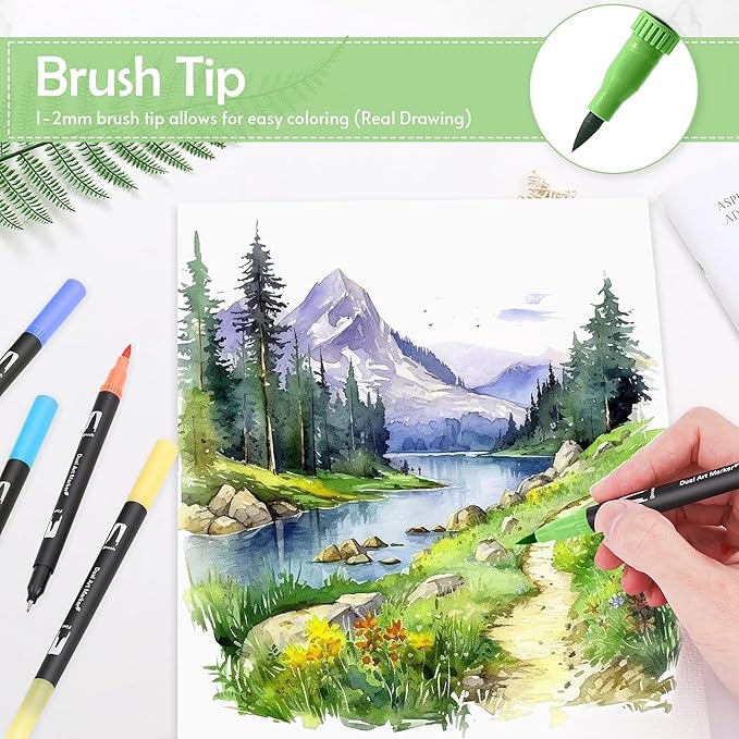 nauets 100 Colors Brush & Fine Dual Tip Watercolor Markers Set for Kids Adults Coloring Books No Bleeding Paint Pens For Drawing Note taking Planner Calligraphy Journaling Card Making Art Supplies