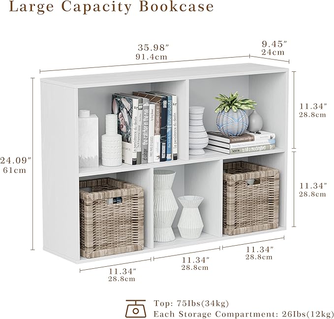 Wooden Cube Storage Organizer with Closed Back Panel, 11in Cube Shelf Opening, Bookshelf, Display Shelf,Closet Cabinet for Home and Office (Embossed White, 5-Cube 35.98L*9.45W*24.09H)