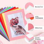 HOTUO 10 Pack 5x7 Mixed Colors Picture Mats, 4 Ply Thickness Frame Mattes for 4x6 Photo, Photo Mat with Core Bevel Cut, for Frames/Artwork/Print/Picture