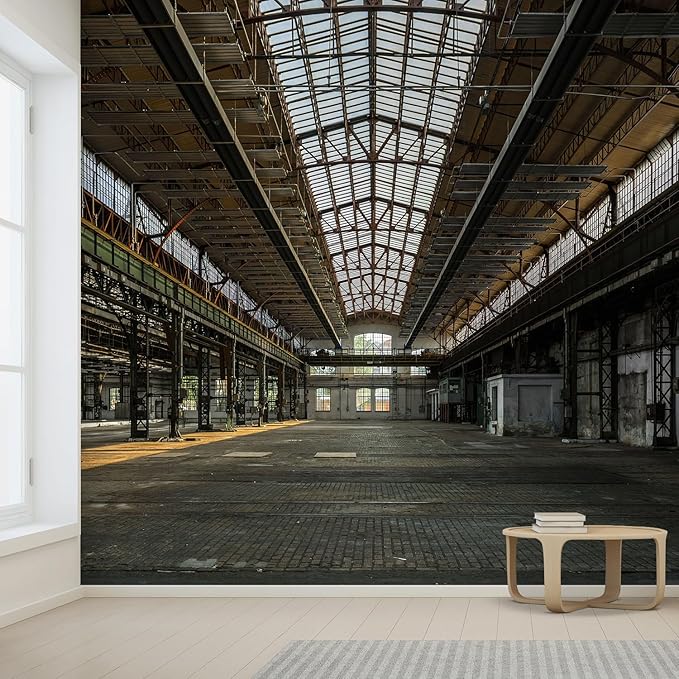 wall26 Wall Sticker/Wall Mural Industrial Interior of an Old Factory Building, Not Peel and Stick, Non-Woven Wallpaper Decorative for Bedroom, Living Room, Office - 132x168 inches
