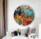 My Photostation.com 10''(25cm) Diameter Red Mosaic Round Glass Wall Art Tempered Glass Printing Wall Decor Large Wall Art Wall Hangings
