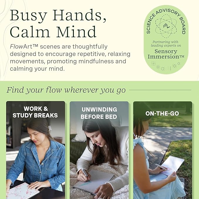 Lifelines FlowArt Activity Pad, 2-Pack - Guided Art Meditations with Markers - Mediterranean Mosaic Designs & Animal Hidden Patterns - Coloring Books for Teens, Adults & Seniors