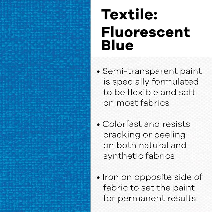 Jacquard Textile Color Fluorescent Blue - Permanent Fabric Paint for Clothes, Furniture Upholstery, Shoes or Tote Bags – Indoor & Outdoor Fabric Paint – 8 Oz Jar, Upholstery Fabric Paint