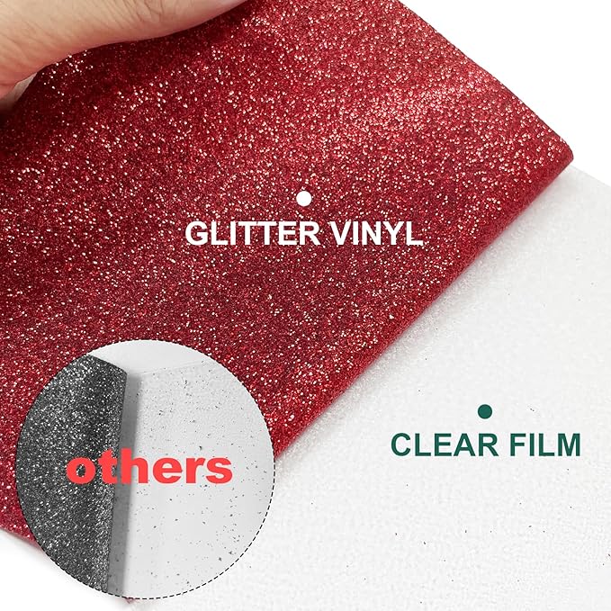 Glitter HTV Heat Transfer Vinyl Rolls- 10" x 8ft. Glitter HTV for Shirts. Iron on Vinyl and Heat Transfer Vinyl for All Cutters Machines. Easy to Cut & Weed Heat Vinyl Designs (Red)