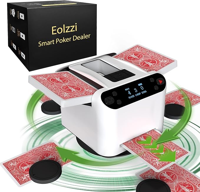 Automatic Card Shuffler and Dealer Machine 360° Rotation, Supports 12 Players, Rechargeable Card Shufflers, UNO Shuffler Card Machine Perfect for Rummy, Poker, Phase 10, Skip-Bo, Texas Hold'em