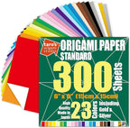 [Taro's Origami Studio] Standard 6 Inch One Sided 23 Colors 300 Sheets Square Easy Fold Premium Japanese Paper for Beginner (Gold and Silver Included)