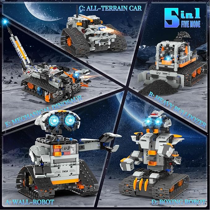 5in1 STEM Robot Building Kit for Kids 6-14+, APP & Remote Control STEM Robot Dinosaur Car Building Toys for Kid Science Learning, 688 Pcs DIY Building Blocks Set, Boys Girls Birthday Xmas Gifts Ideas