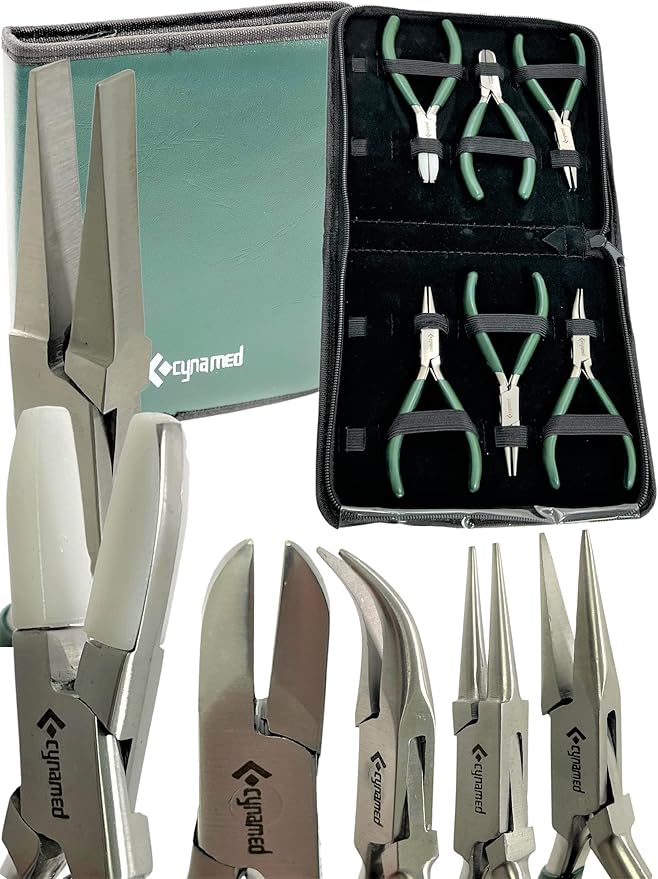 Premium 7-Pcs Jewelers Pliers Set Jewelry Tools Kit -Jewelry Making Pliers Tools with Needle Nose Pliers/Chain Nose Pliers, Round Nose Pliers, Nylon Jaw Pliers, Wire Cutter, Bent Nose Pliers With Case