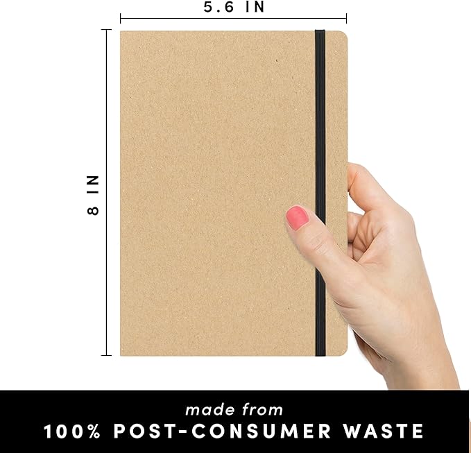 PAPERAGE Recycled Lined Journal Notebook, (Kraft), 160 Pages, Medium 5.6 in x 8 in - 100 GSM Thick Paper – College Ruled, Hardcover Journaling Notebook for Work, School & Note Taking