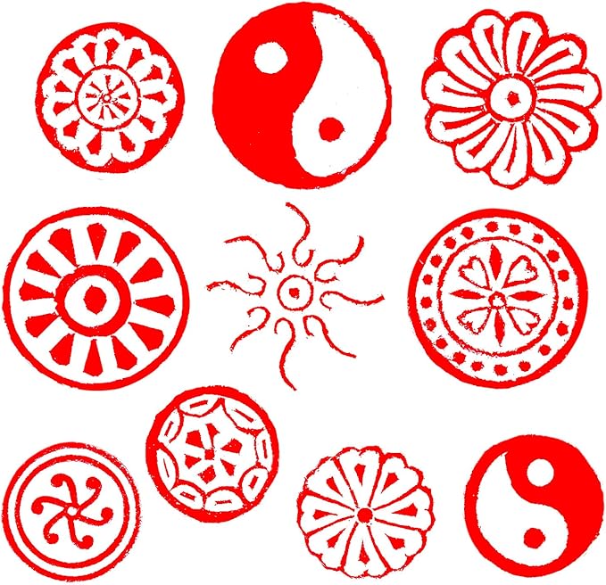 Royal Kraft Round Wooden Printing Stamps (Set of 10) - DIY Henna Fabric Textile Paper Clay Pottery Blocks Htag2164
