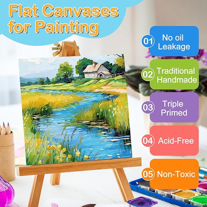 ESRICH Canvas Boards for Painting, 48 Pack Canvases for Painting 4x4 100% Cotton Small Paint Canvas Primed Acid Free Mini Blank Canvas Panels for Oil Paint,Watercolor,Acrylic Paint,Gouache&Tempera.