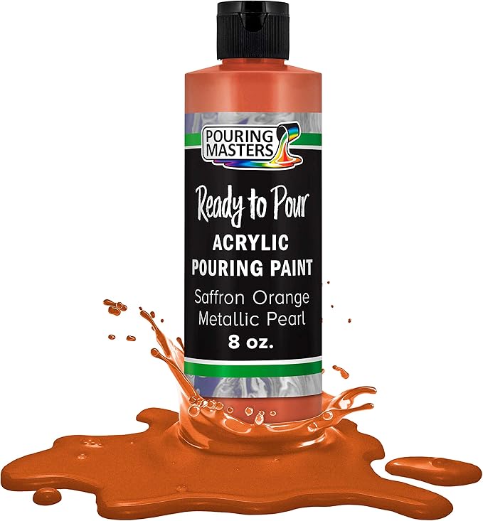Pouring Masters Saffron Orange Metallic Pearl Ready to Pour Acrylic Pouring Paint - Premium 8-Ounce Pre-Mixed Fluid Acrylic Paint - Fluid Art Supplies for Canvas, Wood, Paper, Tile & Rocks