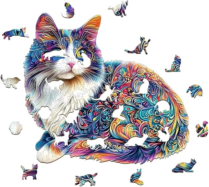 Lazy Cute Cat Puzzles Adults Gifts Wooden 175 Pieces 11.4 * 10.4in