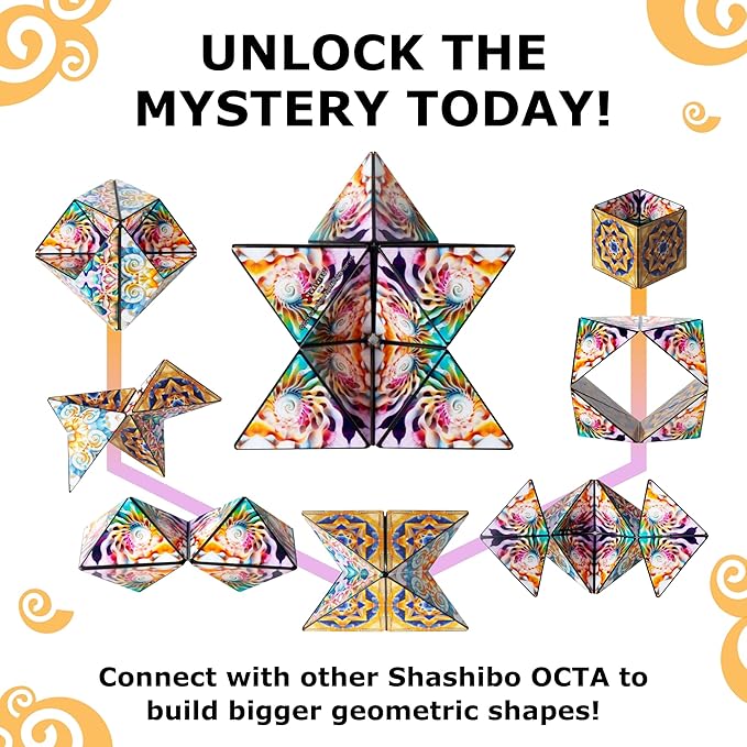 Shashibo OCTA Shape Shifting Sensory Fidget Toy – Magnetic STEM Brain Teaser Game Gift for Smart Kids 8-12, Teens and Adults with endless shape possibilities – Pairs All Shashibo Cubes (Atlantis)