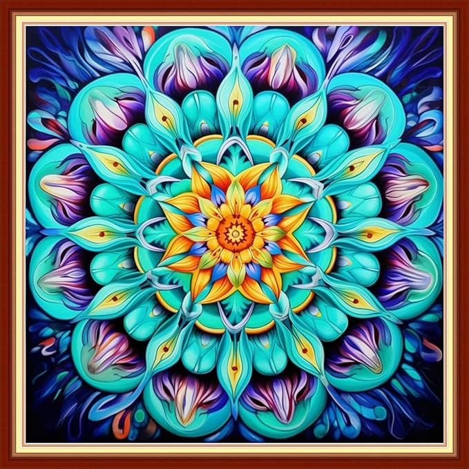 Dimxvean Stamped Cross Stitch Kits,Cross Stitch Kits for Adults Beginners,Embroidery Kits Full Range of Cross Stitch Stamped Kits Needlepoint Kits Cross Stitch Patterns-Magic Mandala 18x18 inch
