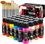Fantastory Acrylic Paint Set 24 Classic Colors(2oz /60ml) with 12 Brushes, Professional Craft Thick Paints Kits for Adults, Canvas Wood Fabric Ceramic Rock Painting Supplies [Professional Series]