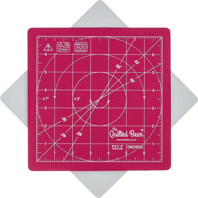 The Quilted Bear Rotating Cutting Mat 7" x 7" - Locking & Rotating Self Healing Cutting Board for Sewing, Fabric & Effortless Quilting - 360 Degree Sewing Supplies Mat for Craft Table (Pink)