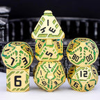 Metal DND Sci-fi Dice Set 7PCS Stripe Polyhedral Dice for Dungeons Dragons RPG Role Playing Game, Glitter D and D Dice with Gift Box D6 D8 D10 D12 D20 (Golden Green)