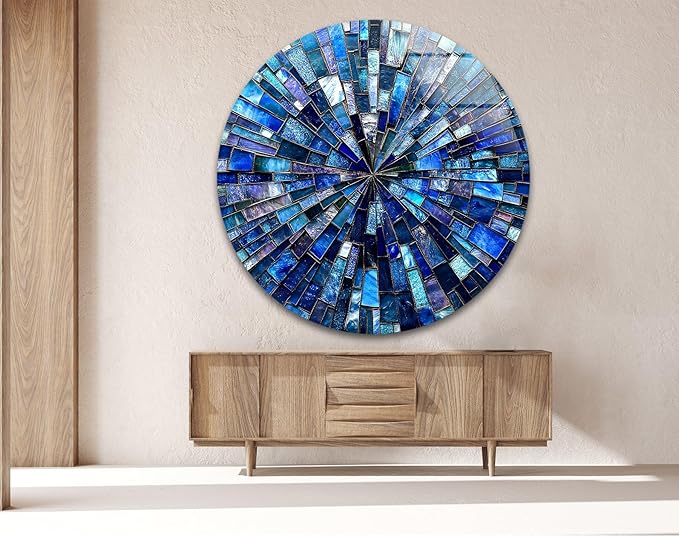 My Photostation.com 10''(25cm) Diameter Radiant Mosaic Burst Round Glass Wall Art Tempered Glass Printing Wall Decor Large Wall Art Wall Hangings