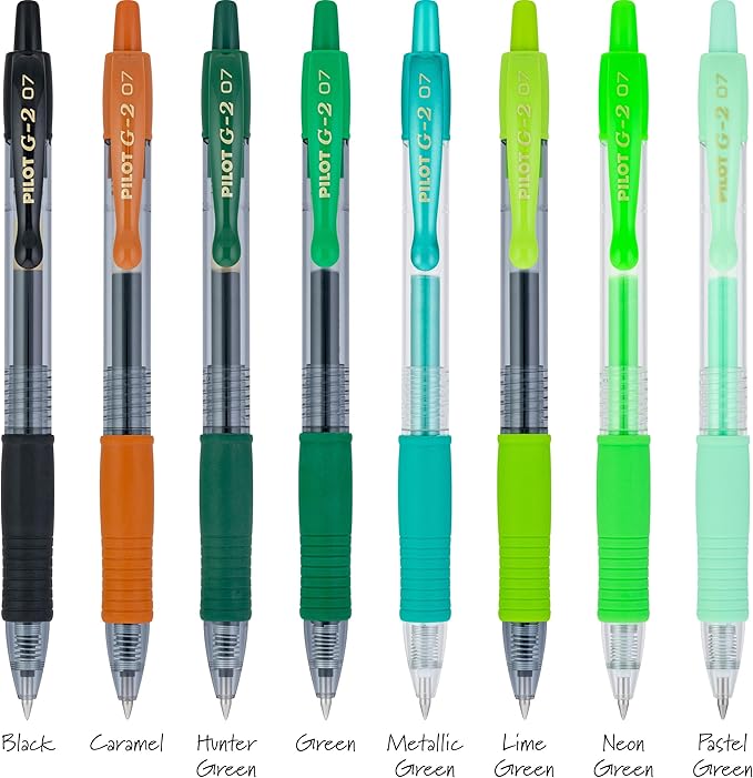 Pilot G2 Premium Gel Roller Pens, Fine Point Gel Pens, Boost Green Pack, The Colors of Balance, 8-Pack Pouch, 0.7 mm, Assorted - Ideal for School, Journaling, & Office Writing