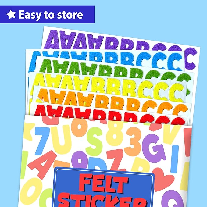 KRAFUN Felt Sticker Kit for Beginner Toddlers, Kids Arts & Crafts, Pack of 500 Assorted Scrapbook Stickers Alphabets, Numbers, Fun Shapes, Preschool, Children Early Learning, self Adhesive