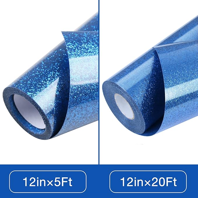 TORC Royal Blue Glitter HTV Heat Transfer Vinyl Roll 12 inch x 20 ft Iron on Vinyl for T Shirts Crafts Bulk