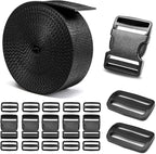 2" Heavy-Duty Buckle & Straps Set: 6-Pack Side Release Plastic Buckles, 6 Yards of Thick Nylon Webbing, 12 Tri-Glide Slide Clips, No Sewing Required (2" Combo Set)