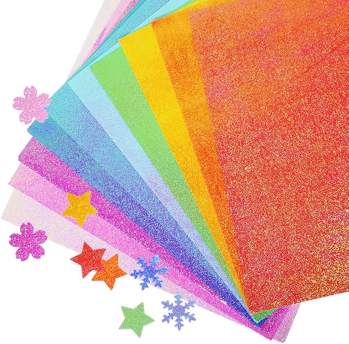 UCEC 50 Sheet Shiny Origami Paper 10 Colors Square Iridescent Origami Paper, Decoration Glitter Square Folding Papers for Kids Arts & Crafts Projects