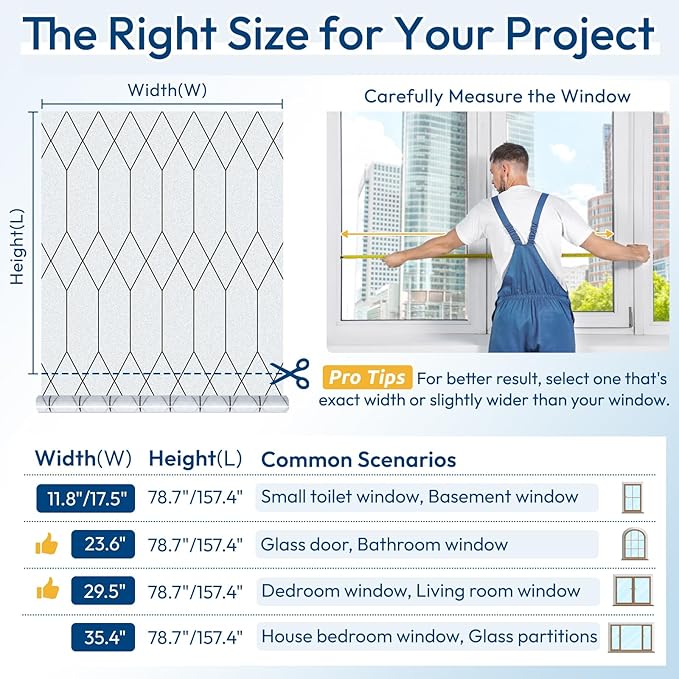 rabbitgoo Window Privacy Film for Glass Windows, Frosted Glass Cling with Decorative Moroccan Lattice, Removable Heat Control Sun Blocking Door Covering Sticker for Home Bathroom, 35.4 x 78.7 inches