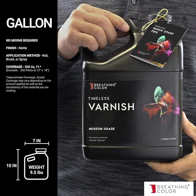 Breathing Color Timeless Archival Print Varnish - 1 Gallon Matte Finish - Premium Water-Based Canvas Coating with Fade Protection and No Glare Finish