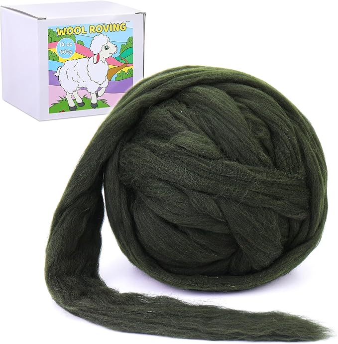 QMNNMA 14.1oz Wool Roving Yarn, Fiber Roving Wool Top, Felting Supplies, Chunky Yarn, Handmade Carded Core Wool for Wet Felting DIY Hand Spinning