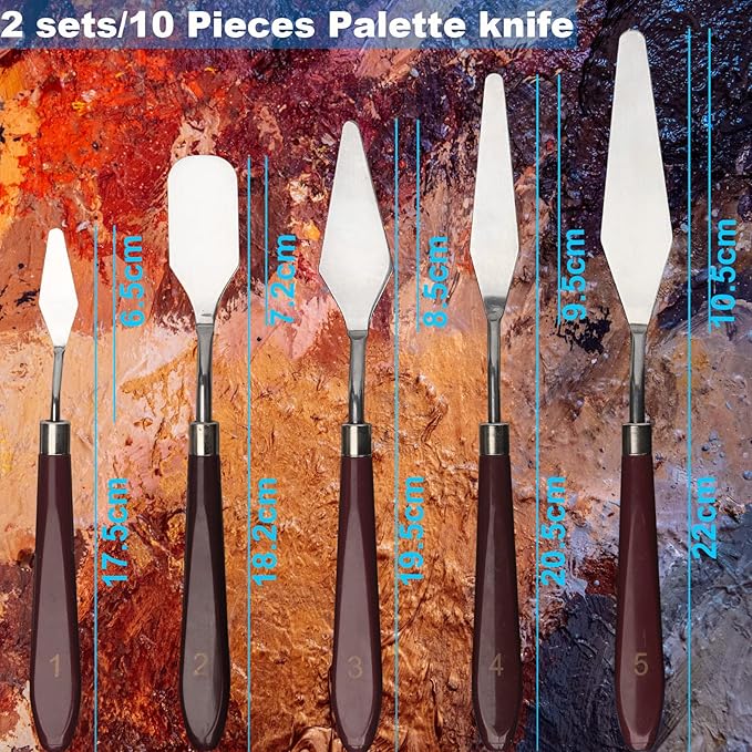 Palette knifes Painting Knife Set for Oil, Acrylic Paint,Cake Decorating,Stainless Steel Pallet Knife Paint Knife Art Spatula for Various Types of Painting,ColorMixing,Smearing (10)