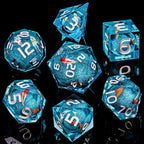 ARUOHHA Liquid Core DND Dice Set, 7pcs Resin Blue Sharp Edged Dragons Dice Compatible with D&D Role Playing Games, Handmade RPG Koi Fish Dungeons Polyhedral Dice Set D20 D12 D10 D8 D6 D4