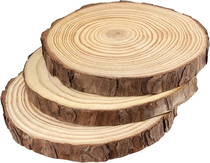 JEUIHAU 6 PCS 8-10 Inches Natural Unfinished Wood Slices, Round Wooden Tree Bark Discs, Wooden Circles for DIY Crafts, Christmas, Rustic Wedding Ornaments