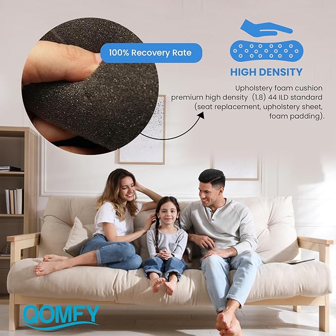 QOMFY 6" Height x 18" Width x 42" Length Charcoal Upholstery Foam Sheet | Made in USA | Multi-Purpose Foam for Upholstery, DIY, Packaging & Acoustic Projects