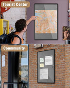 36"x24" Enclosed Bulletin Board, Lockable Weather-Resistant Aluminum Cork Noticeboard for School & Office, Black Frame w/Grey Flet