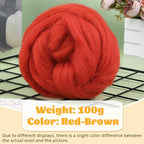 3.53oz Wool Roving Yarn, Fiber Roving Wool Top, Needle Felting Supplies, Pure Wools, Chunky Yarn, Spinning Wools for Needle Felting Wet DIY Hand Spinning (Dark red)