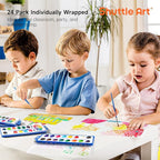 Shuttle Art 16 Colors Watercolor Paint Set Bulk, Pack of 24, Watercolor Paint Set with Paint Brushes for Kids and Adults, Washable Paint for Classroom, Parties, Kindergarten and Art Activities