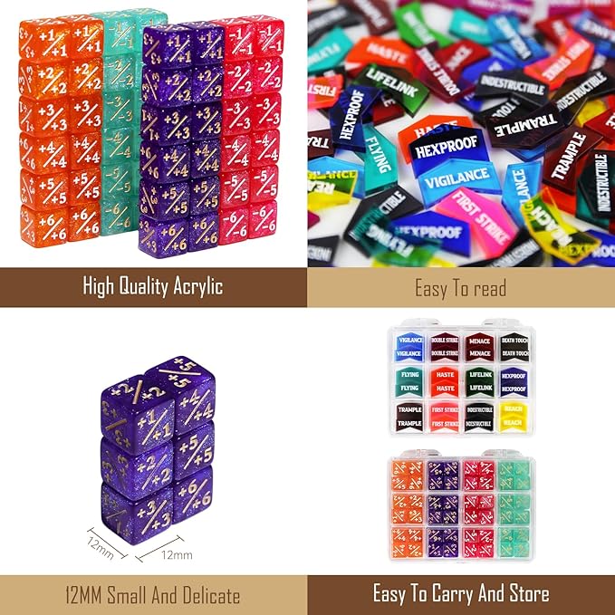 108PCS MTG Keyword Counters Tokens & 12mm MTG Life Counter Dice Set for Magic Card with Box, Compatible with Magic CCG Card Gaming Accessories