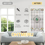 3D Stained Glass Window Privacy Film, Heat Control UV Blocking Static Cling Decorative Window Film for Bathroom,Front Door,Home Non Adhesive,23.6 x 35.4 inches Verdant Whispers