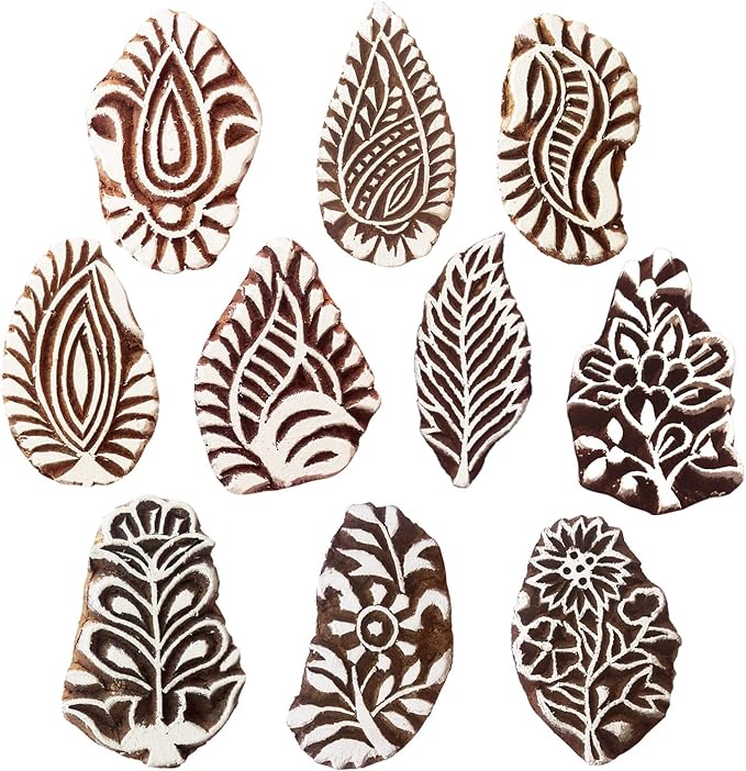 Royal Kraft Floral Wooden Printing Stamps (Set of 10) - DIY Henna Fabric Textile Paper Clay Pottery Blocks Htag2180