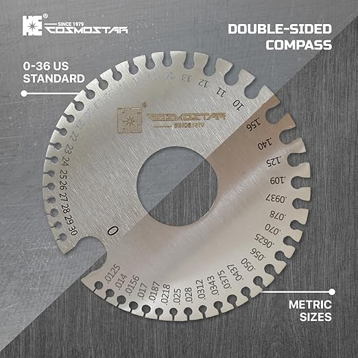 Cosmostar 2 Pcs Stainless Steel Welding Gauge Set – Wire & Metal Sheet Thickness Gauge, 25-3,000 um Wet Film Comb + Dual-Sided Round Wire Cable Gauge for Welding Material & Sheet Measurement