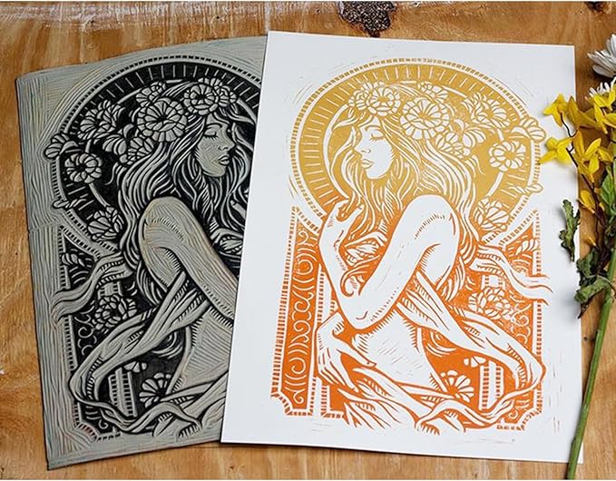 Falling in Art 12 * 12 Linoleum Carving Blocks, 2 Pack Soft Stamp Rubber Blocks for Crafts and Artists Printmaking, Gray,1/8" Thick