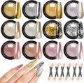 Gold Silver Chrome Nail Powder, 12 Colors Iridescent Holographic Unicorn Chrome Powder for Nails, Metallic Mirror Effect Rose Gold Champagne Nail Powder Pigment Glitter Foils Flakes Nail Art