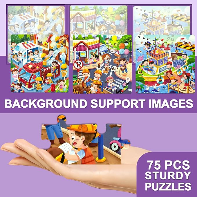 Magnetic Puzzles for Kids Ages 4-8, 3 in 1 Toddlers Cartoon Magnet Jigsaw Puzzle Book, Travel Toys, Preschool Learning Toy for Ages 3-8 (Purple Squad)